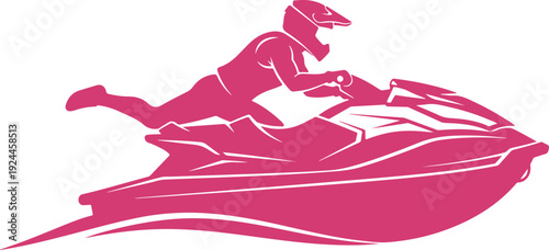 Person riding jet ski on water with dynamic action pose isolated graphic illustration