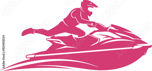 Person riding jet ski on water with dynamic action pose isolated graphic illustration design