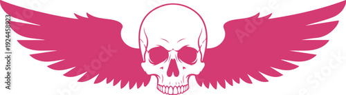 Stylized pink skull graphic with angel wings isolated on transparent background for creative designs