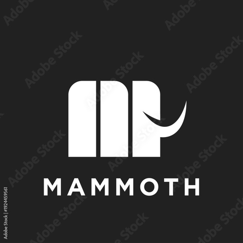 Minimalist Mammoth Logo Design with Stylized M Letter and Tusk Icon