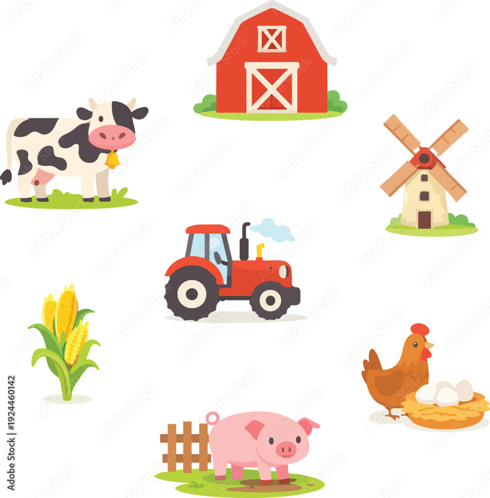 Fototapeta premium Farm and Agriculture Flat Icon Set