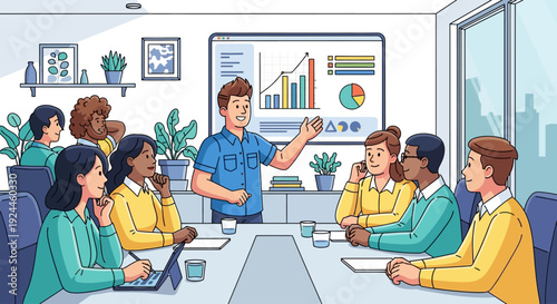 Colleague Enthusiastically Presenting Data to Team