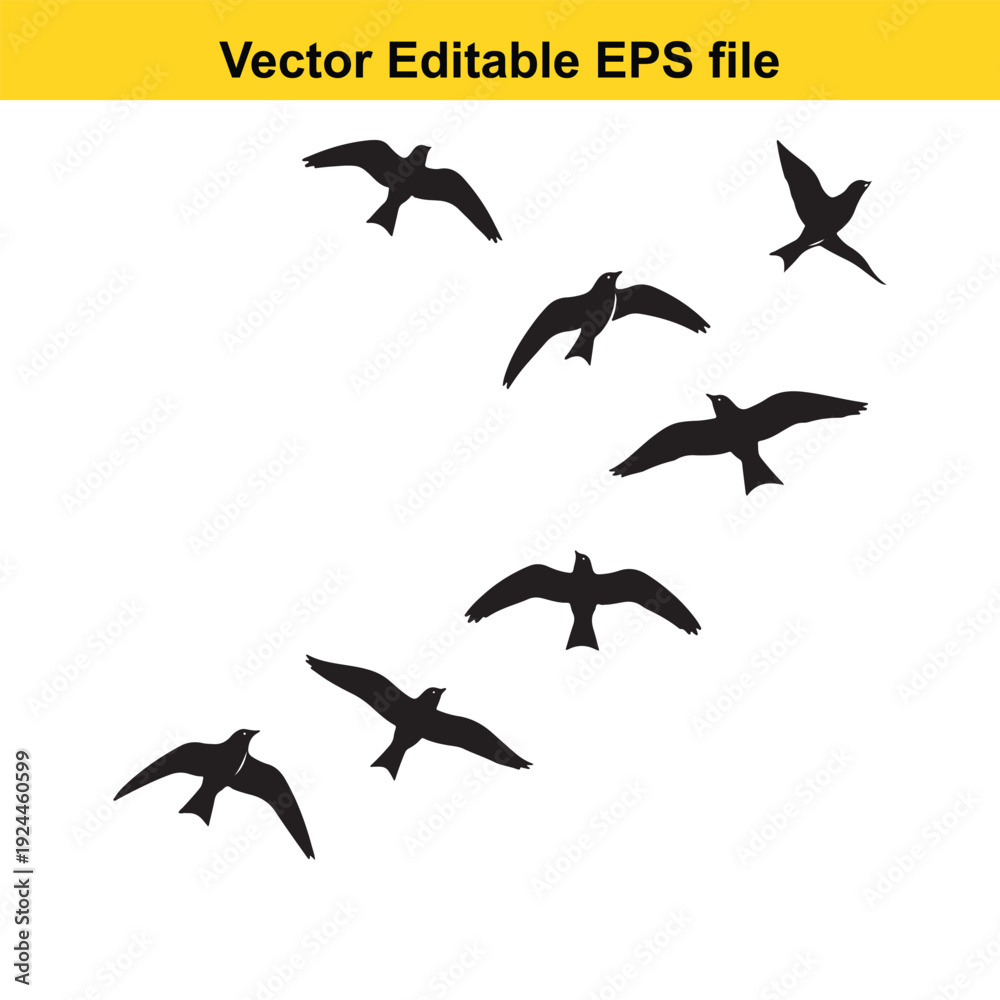 Fototapeta premium Seagull Silhouettes Flying in Formation - Vector Illustration