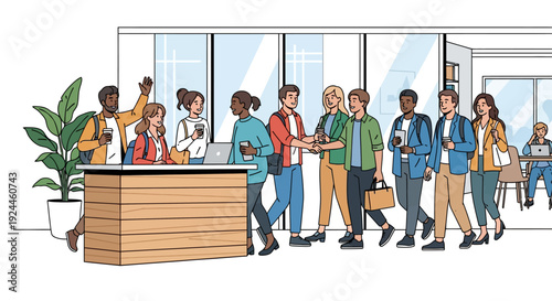 Happy Team Starting Workday Office Reception