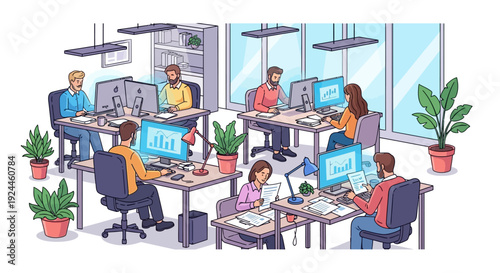 Modern Office Team Working Productively