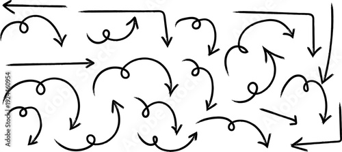 A complex network of curved arrows on a white background