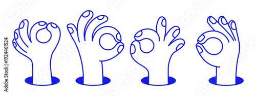 Vector hand drawn gesture, doodle sketchy illustration, hand showing ok sign, agreement, teamwork concept