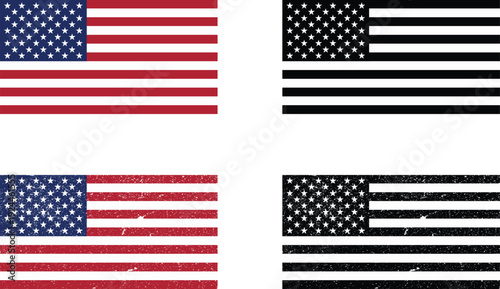 USA, American National Flag Solid Flat Vector Illustration Design Template, Colorful, Black And White.