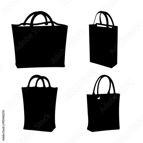 Collection of diverse black silhouette reusable bags for shopping and everyday essentials