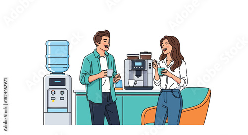 Happy Colleagues Chatting Coffee Break