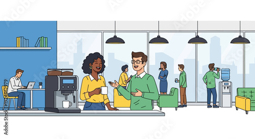 Happy Colleagues Chatting Coffee Break