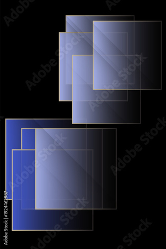 Abstract Futuristic Background with Overlapping Blue Glass Square Plates on Black. vector illustration