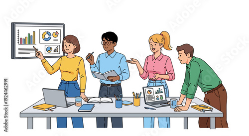 Happy Colleagues Brainstorming Modern Office