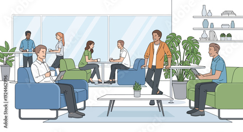 Happy Colleagues Coffee Break Office Lounge