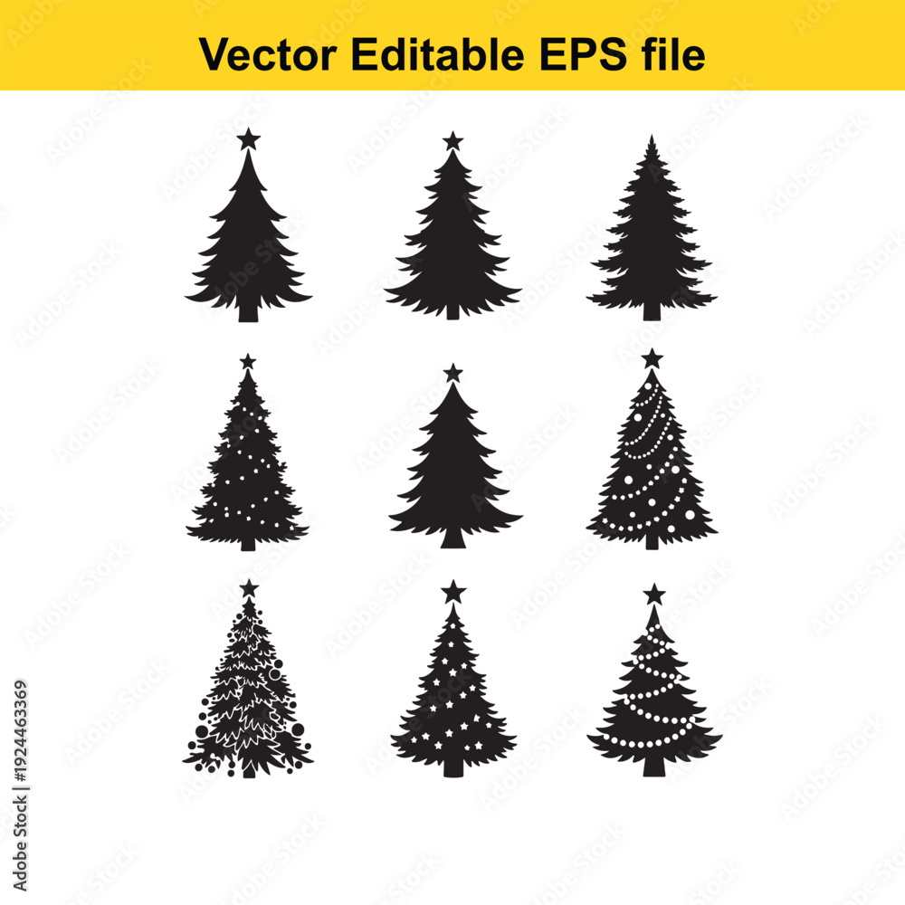 Obraz premium Christmas Tree Silhouette Collection with Decorations - Vector Illustration