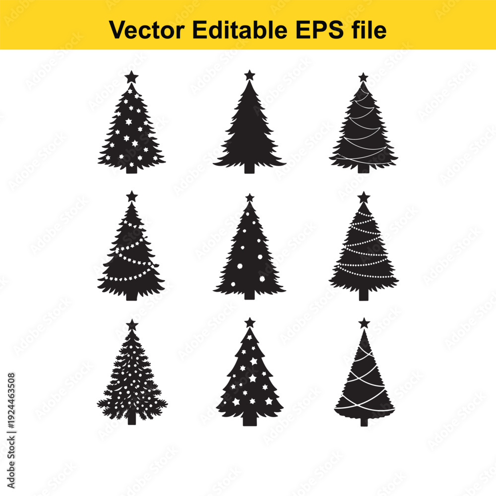 Obraz premium Christmas Tree Silhouette Collection with Decorations - Vector