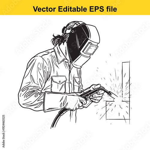 Welding Worker Illustration with Protective Gear - Vector Graphic