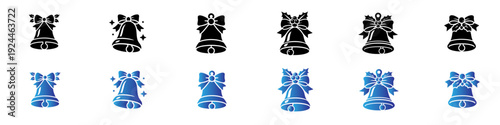 Christmas Bells Icon Set with Bows and Sparkles