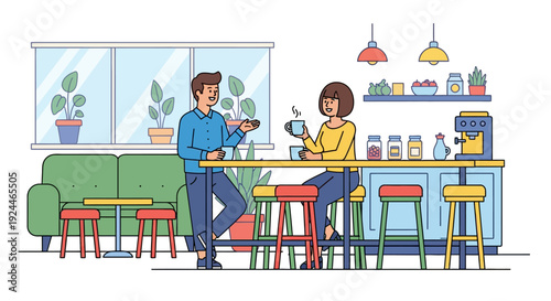 Joyful Colleagues Coffee Breakroom Conversation