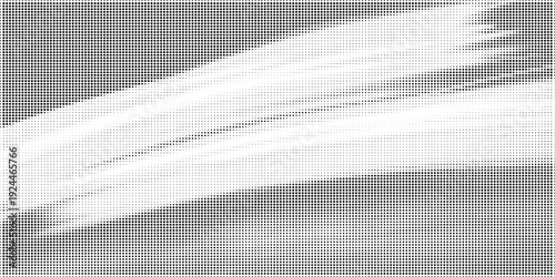 Halftone dot background with diagonal white brush stroke textured overlay high contrast graphic design close up monochrome black and white pattern modern retro pop art minimalist