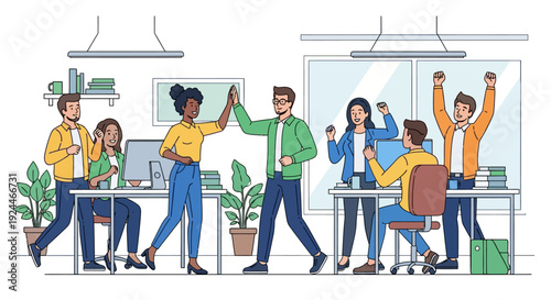 High Fiving Diverse Team Celebrates Achievement