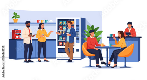 Colleagues Coffee Break Modern Office Pantry