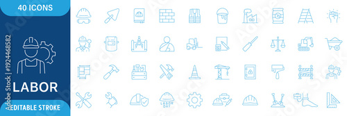 Labor Icon Set. renovation, labor day, construction, labor, Contains icons related to labor, construction, labor day, renovation, worker, workforce, industry, tools, helmet, safety. icon set