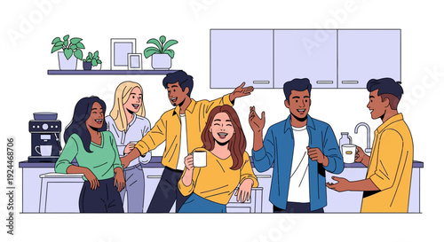Happy Team Coffee Break Modern Office