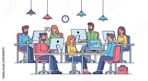 Happy Team Collaboration in Corporate Office