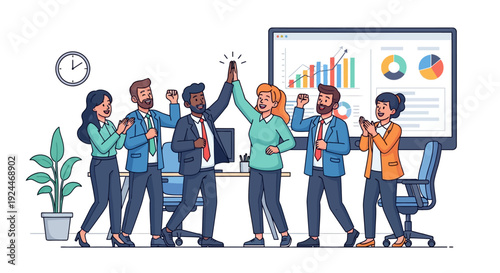 Team Celebrates Project Success in Office