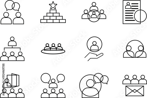 Human Resource Management Business Teamwork Line Icon Set