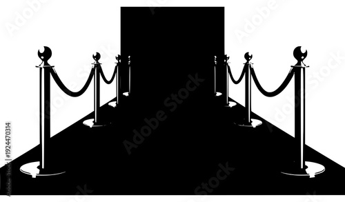 Red Carpet with Golden Barrier VIP Event Vector Illustration Isolated on White
