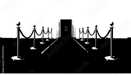 VIP Red Carpet with Golden Barriers and Velvet Rope Vector Illustration