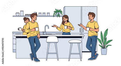 Young Staff Enjoy Informal Kitchen Chat