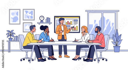 Confident Employee Presents Project Meeting
