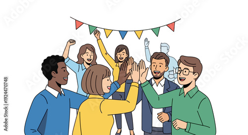 Diverse Team Celebrates Office Success Camaraderie