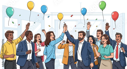 Diverse Team Celebrates Project Success in Office