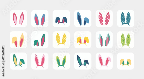 Collection of colorful bunny ears for Easter and costume parties.