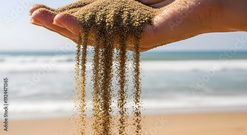 hand holding sand on beach