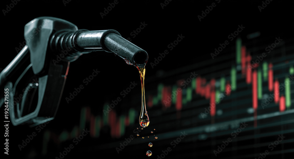 Obraz premium gasoline petroleum fuel nozzle with blurred background of oil price graph of the energy market business on a global industrial. 