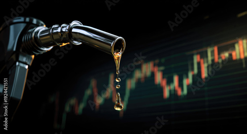 gasoline petroleum fuel nozzle with blurred background of oil price graph of the energy market business on a global industrial.	