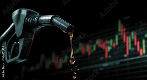 gasoline petroleum fuel nozzle with blurred background of oil price graph of the energy market business on a global industrial.	