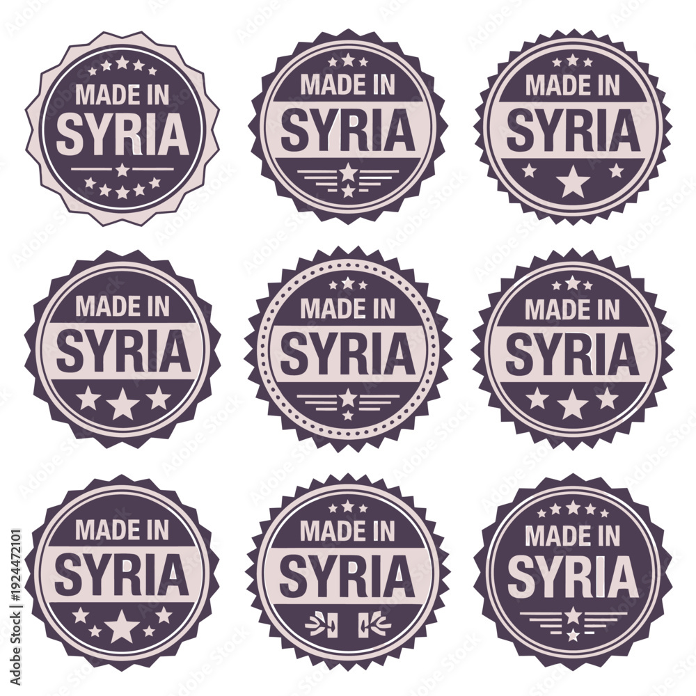 Fototapeta premium Made in Syria product label badges set for quality identification various designs