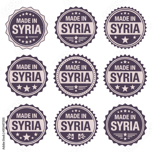 Made in Syria product label badges set for quality identification  various designs