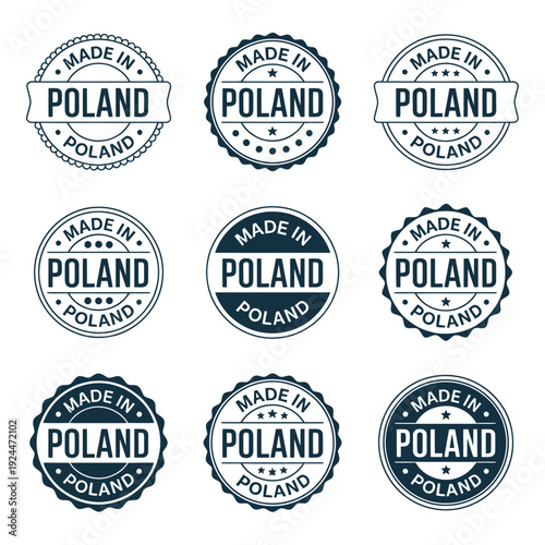 Made in Poland stamp seals and labels set for products  various designs