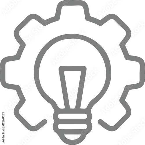 Gray Gear and Light Bulb Icon Technology Concept