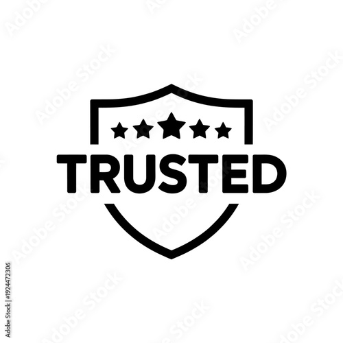 Trusted badge icon with shield and stars symbol  security and reliability logo