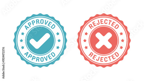 Approved and rejected stamps with checkmark and cross icons on white background