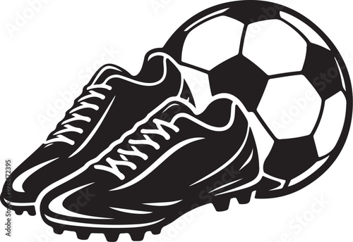 Soccer Ball Soccer Cleats Black White Illustration Isolated on White