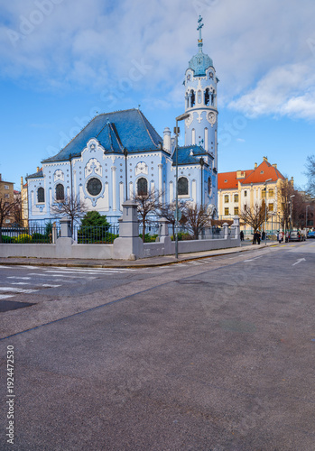 Photography Blue Church Of St Elizabeth On City Street Corner In Bratislava
